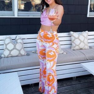 Zara outfit halter top and bell bottom print pants
